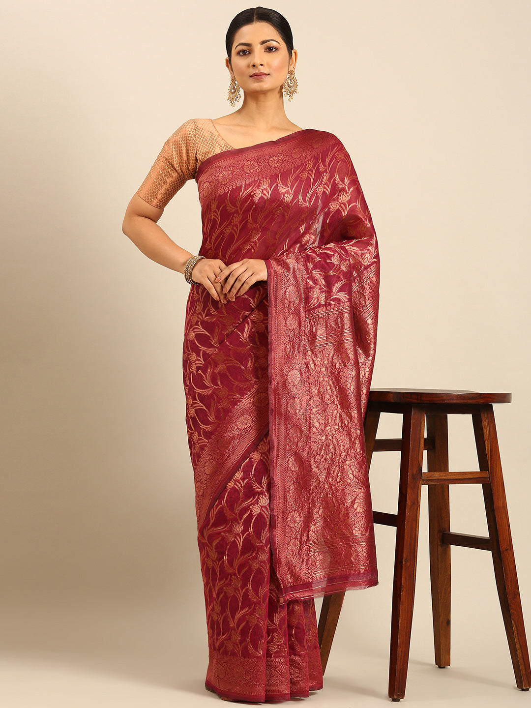 Sangam Magenta Pink Cotton Saree