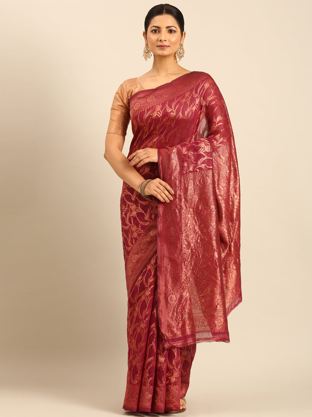 Magenta Pink Cotton Saree