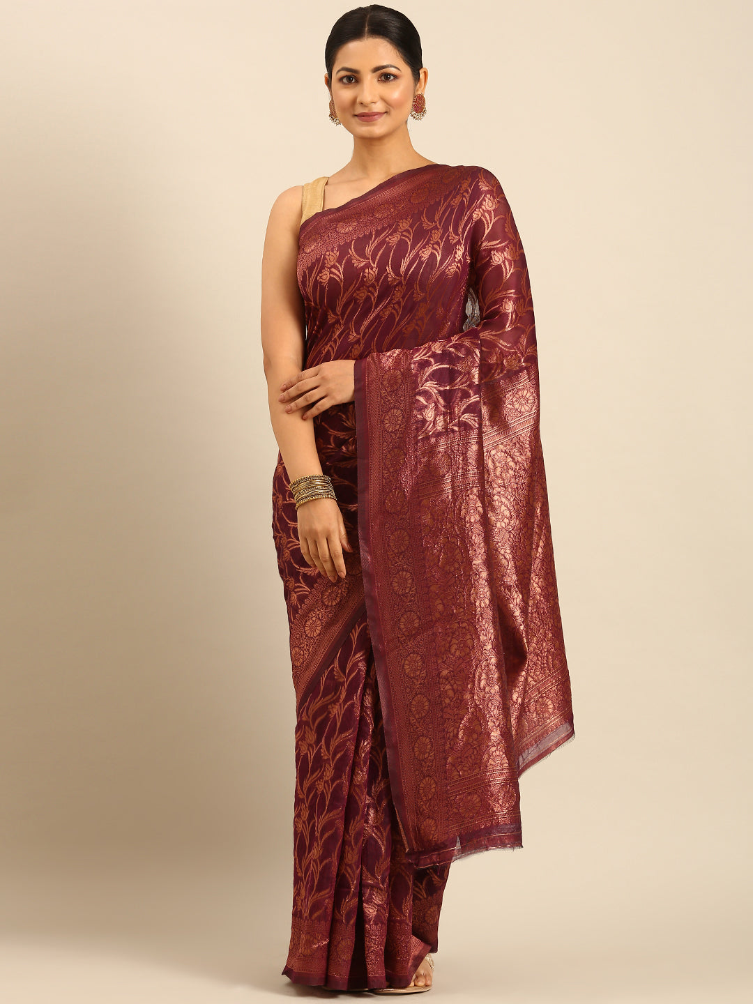 Wine Cotton Saree