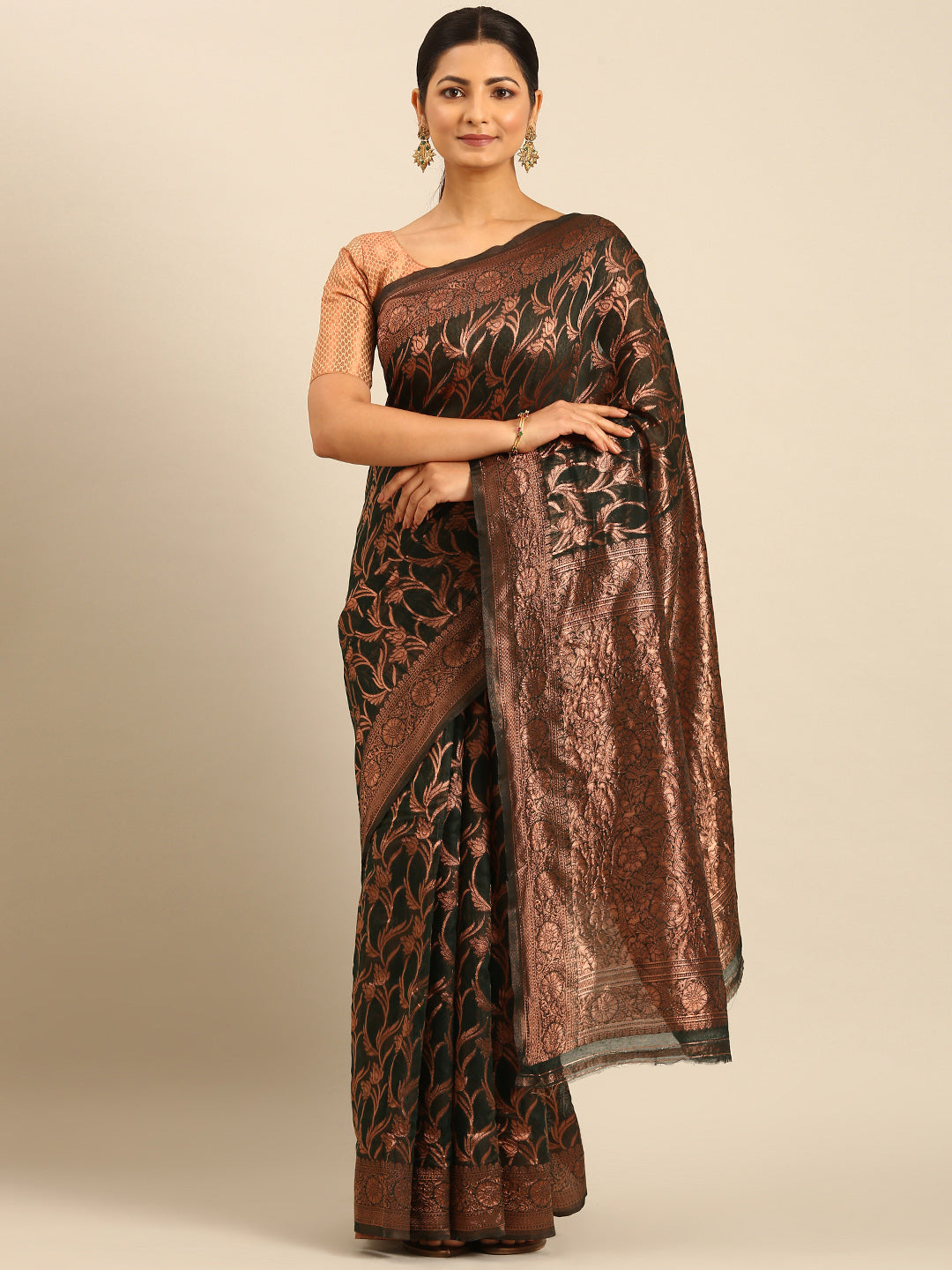 Dark Green Cotton Saree