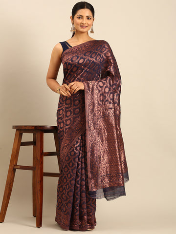 Sangam Navy Blue Cotton Saree