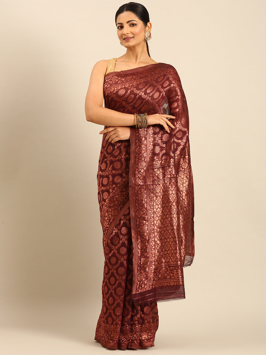 Wine Cotton Saree