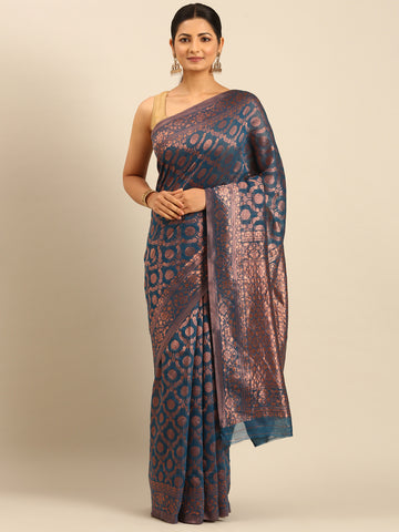 Sangam Prussian Blue Cotton Saree