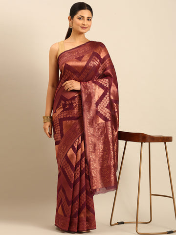 Wine Cotton Saree