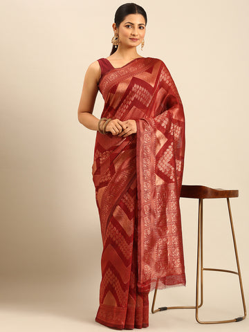 Sangam Maroon Cotton Saree