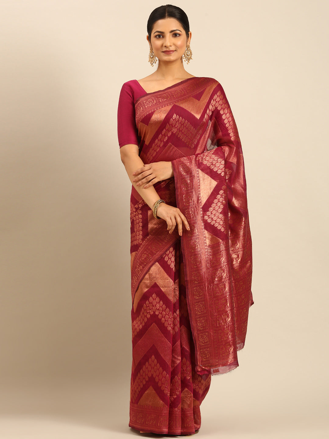 Magenta Pink Cotton Saree