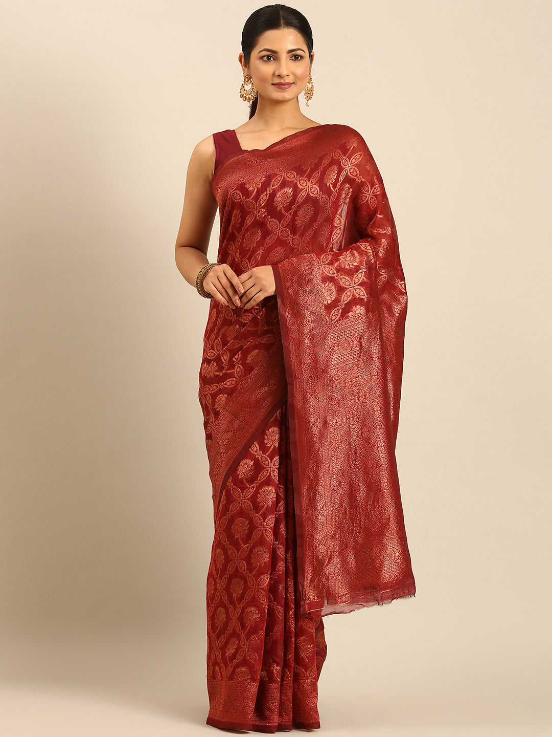 Maroon Cotton Saree