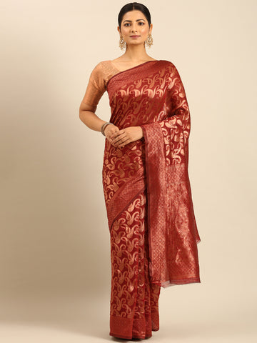 Sangam Maroon Cotton Saree