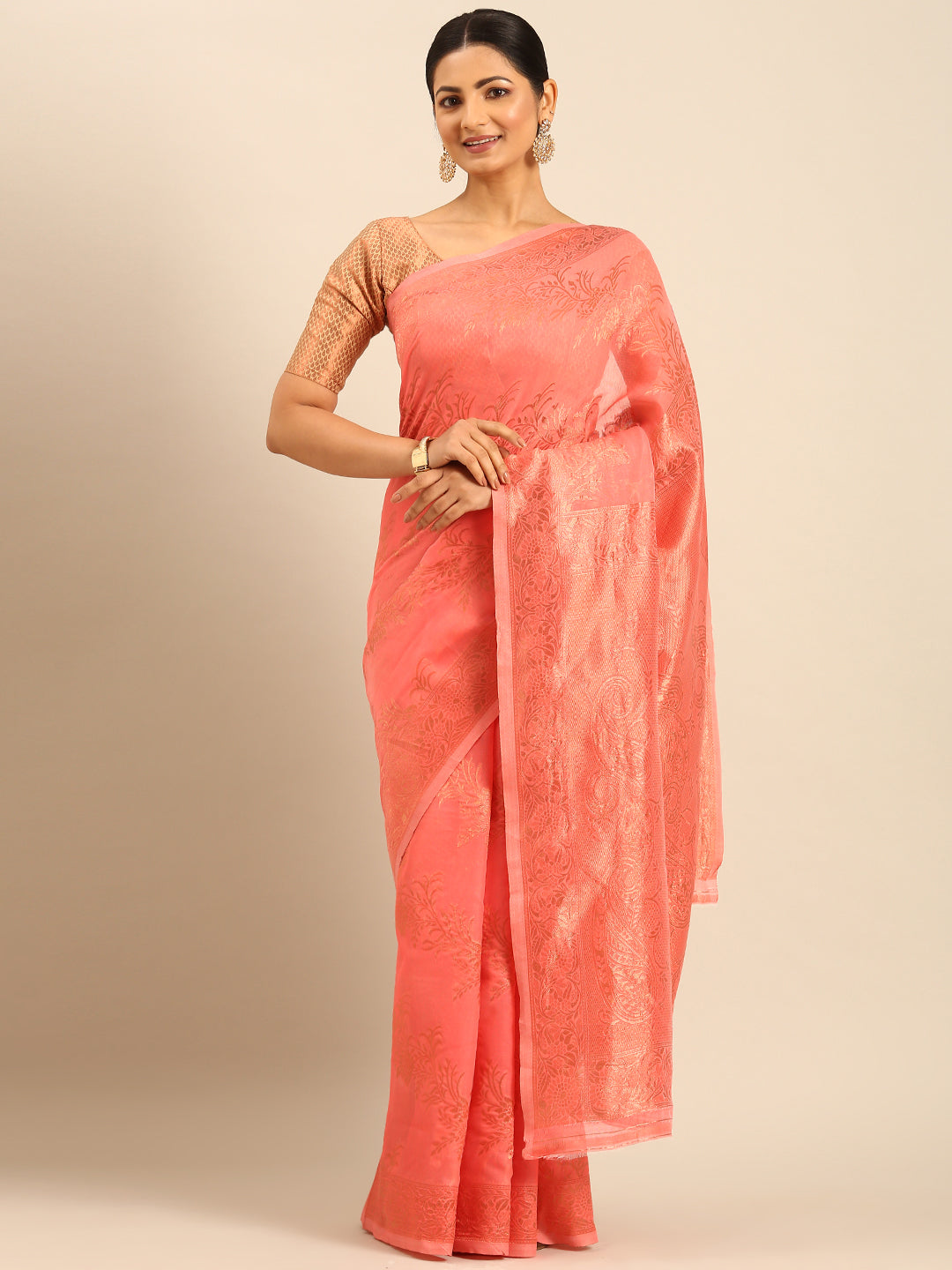 Peach Cotton Saree