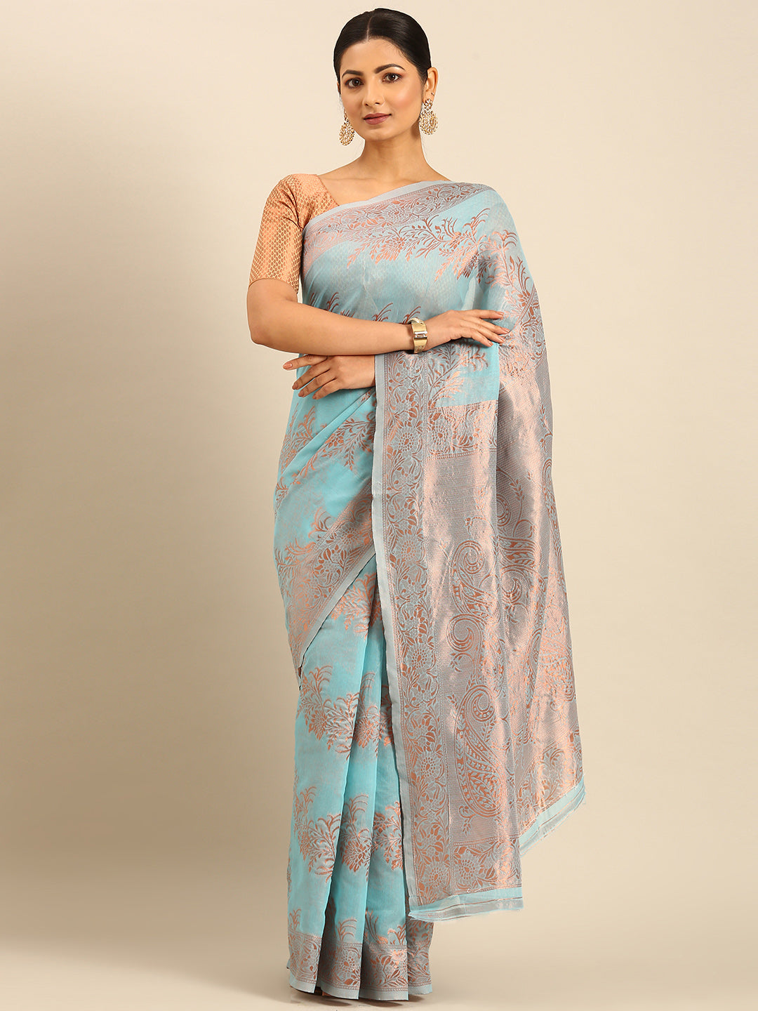 Sky Blue Cotton Saree