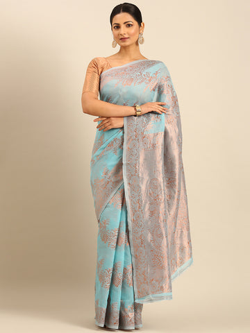 Sangam Sky Blue Cotton Saree