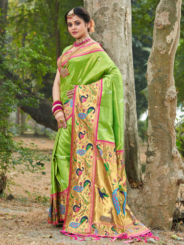 Parrot Green Paithani Silk Saree