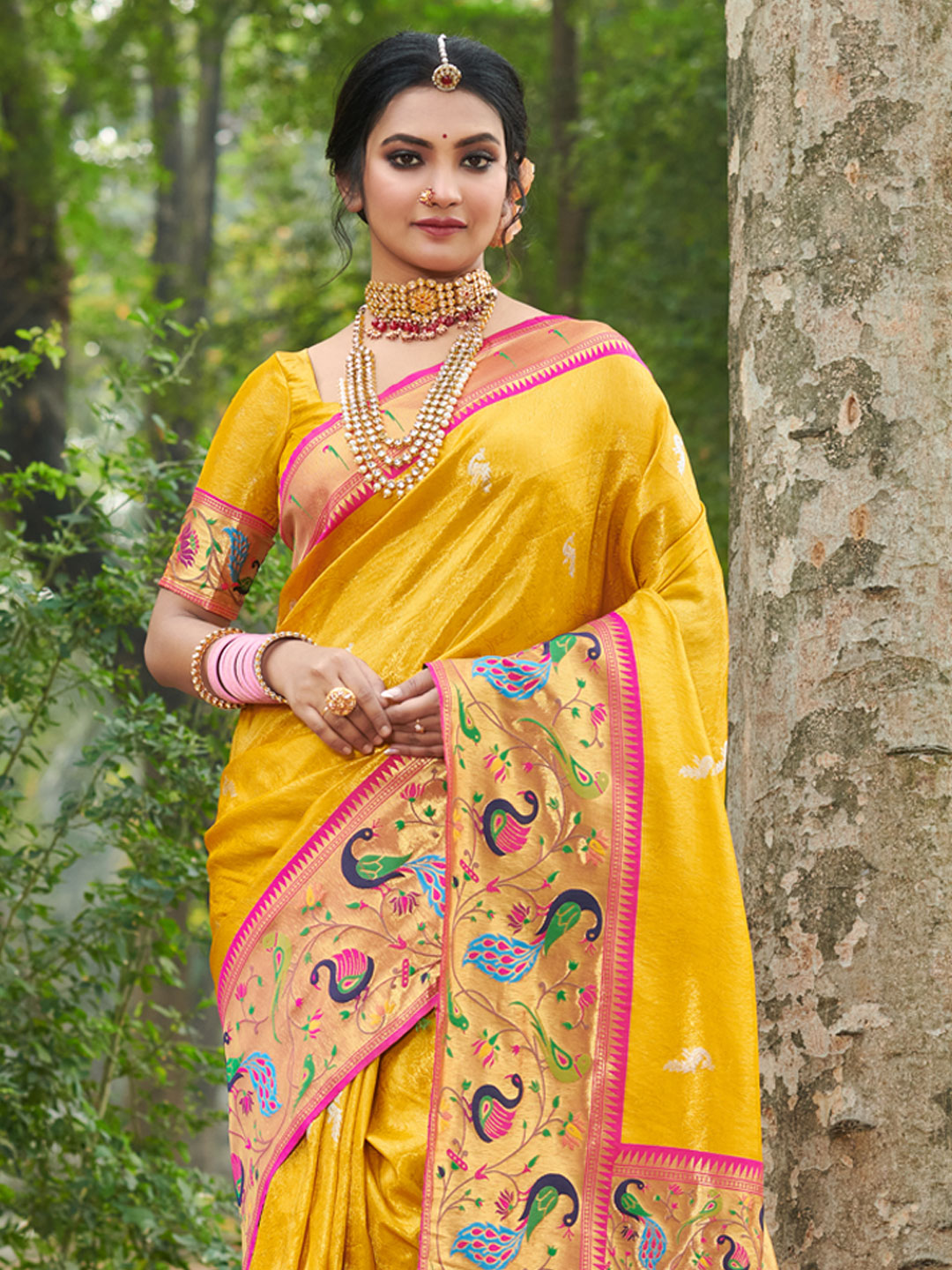 Sangam Yellow Paithani Silk Saree