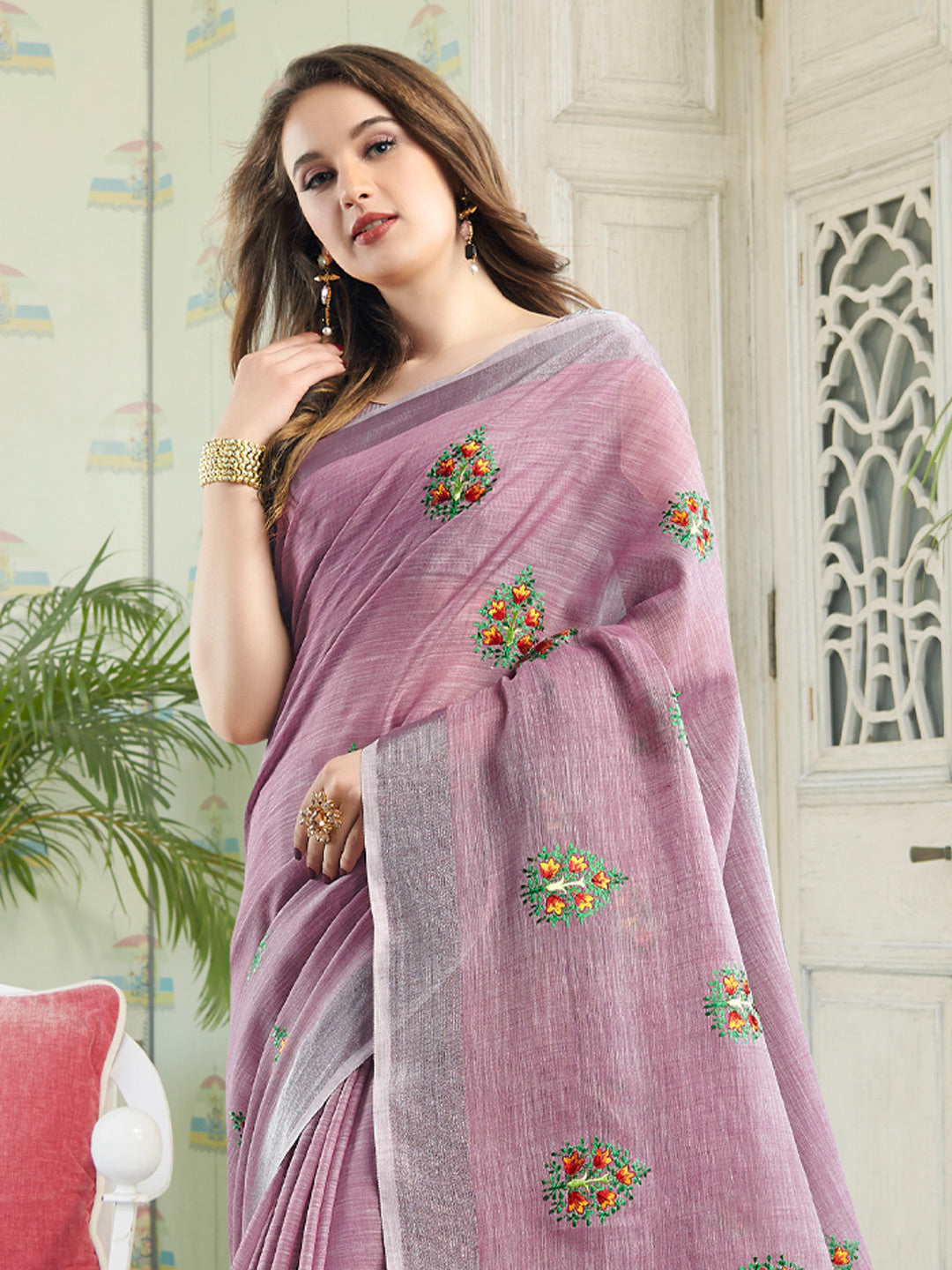 Light Purple Linen Saree