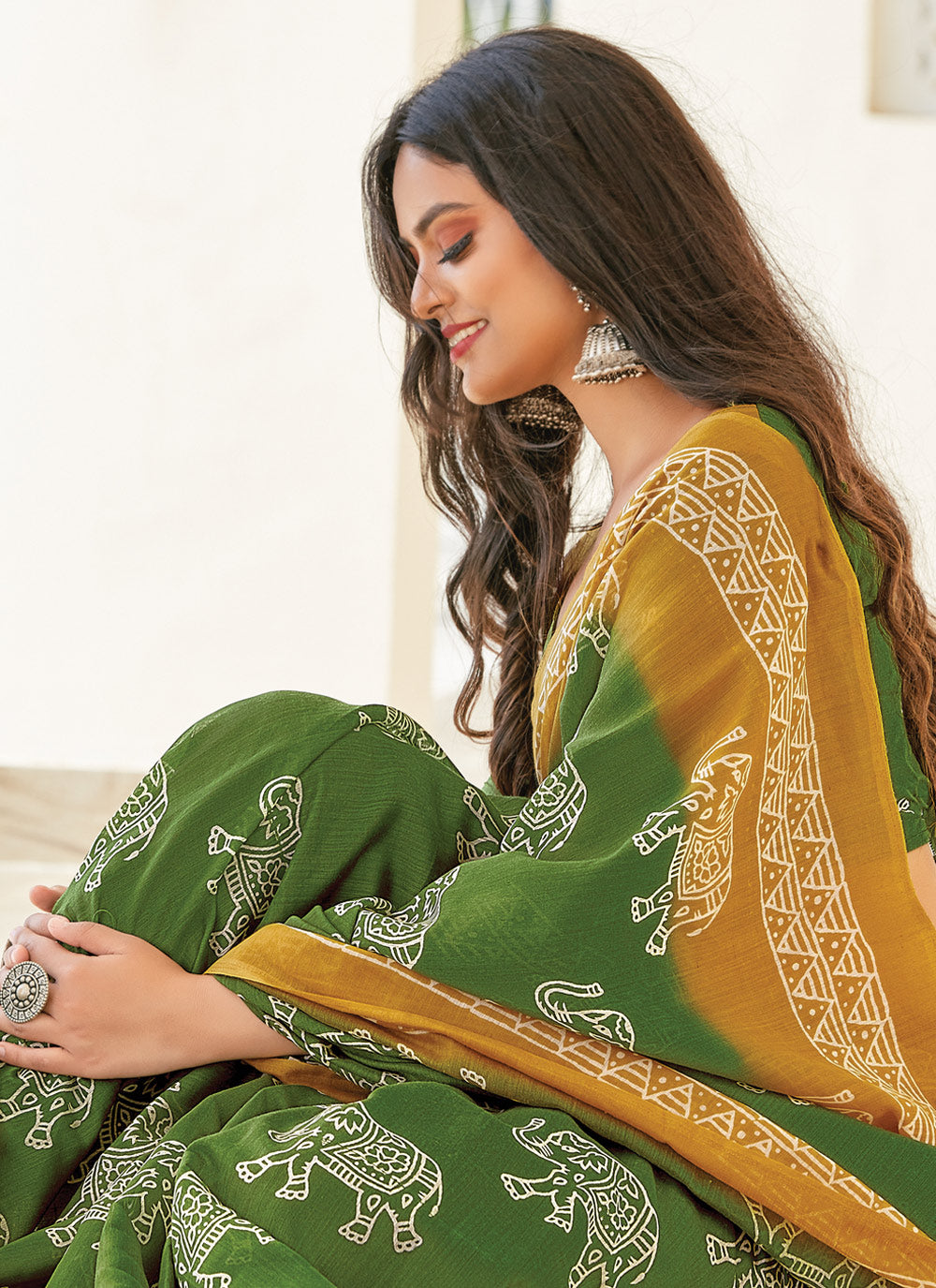 Sangam Green Cotton Saree