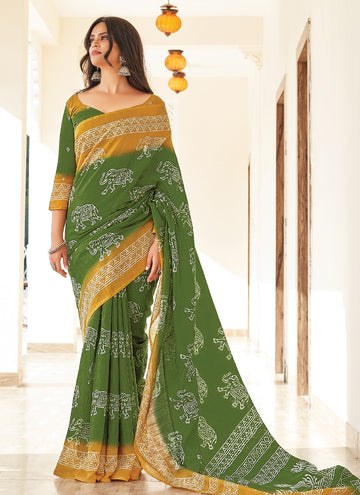 Sangam Green Cotton Saree