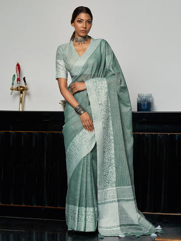 Pewter Gray Linen Saree