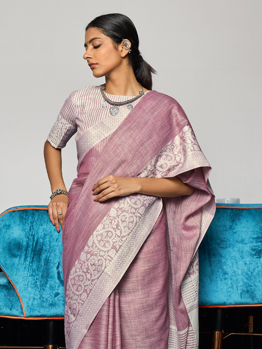 Purple Linen Saree