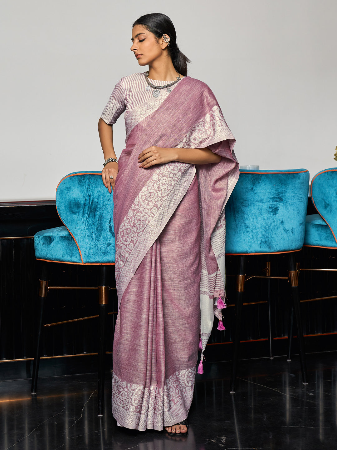 Purple Linen Saree