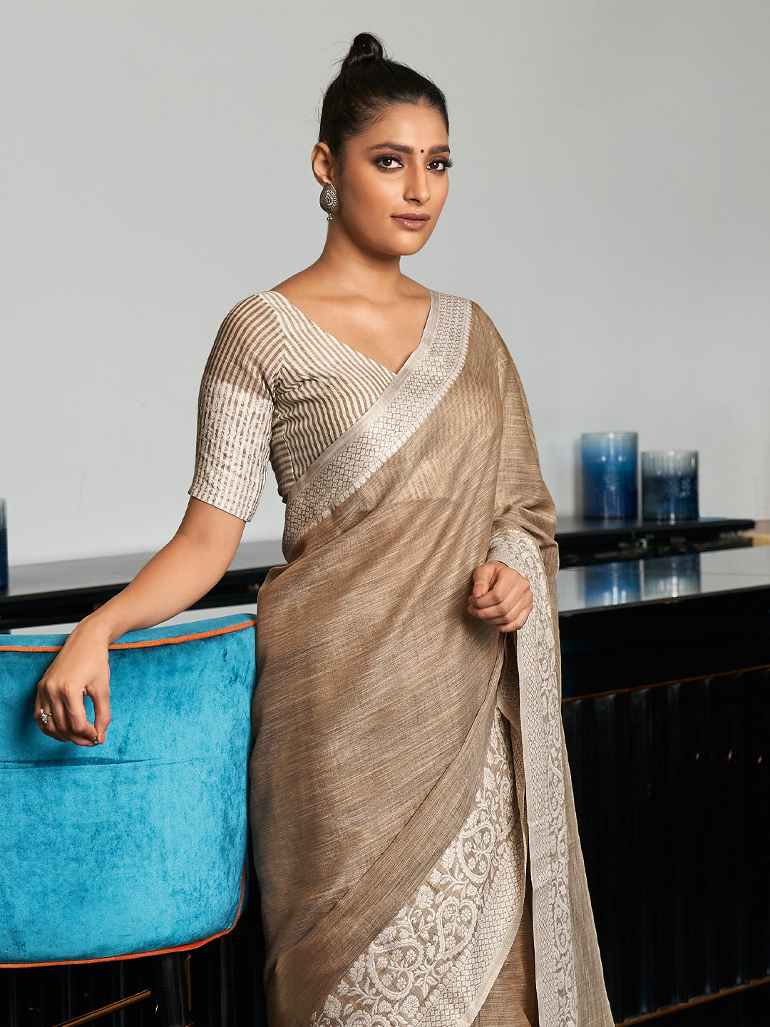 Beige Linen Saree