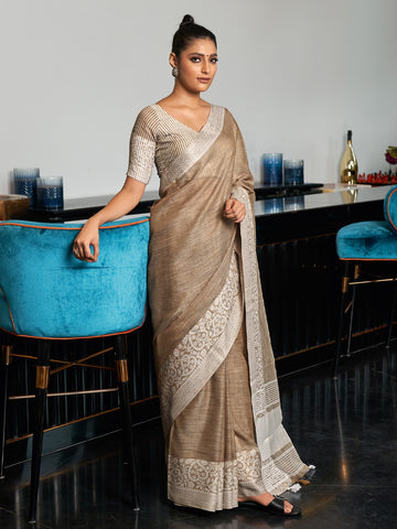 Beige Linen Saree