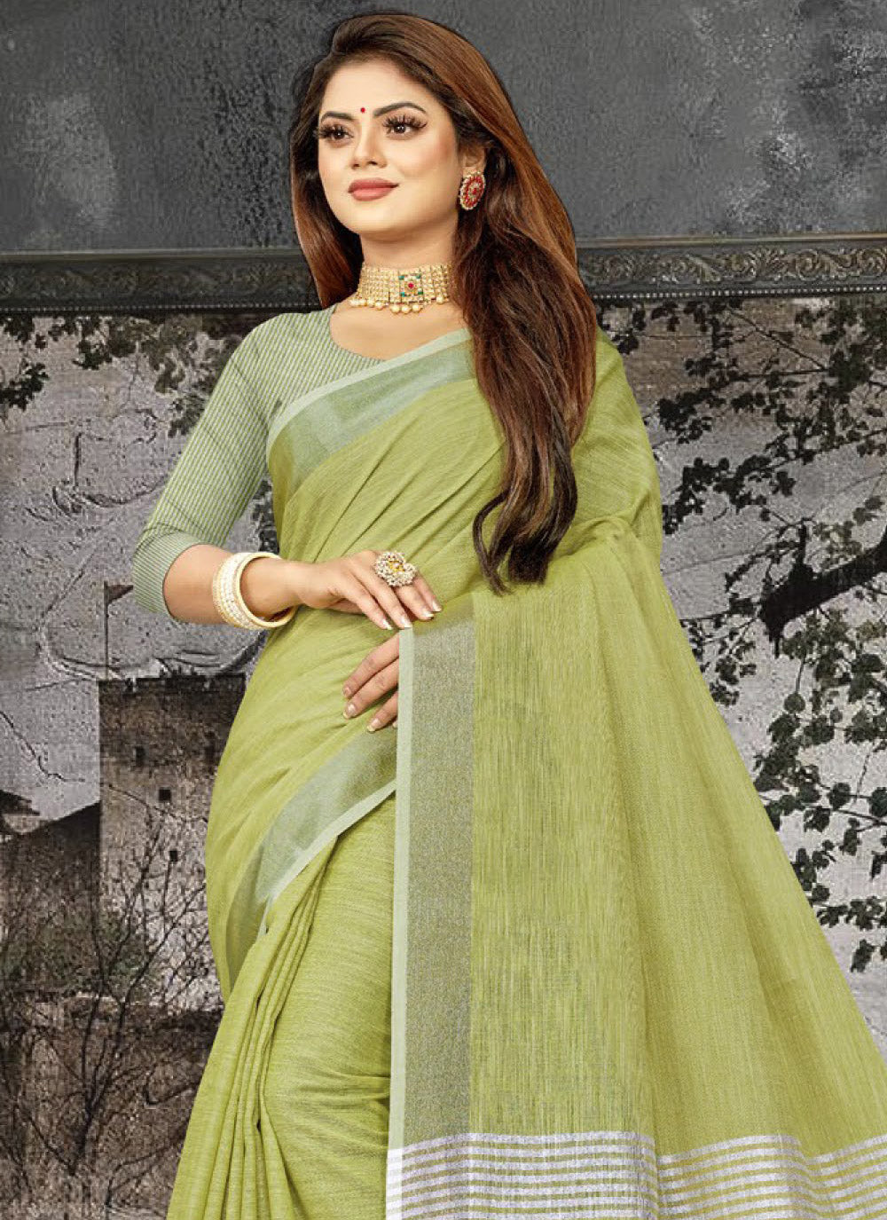 Sangam Light Green Cotton Saree