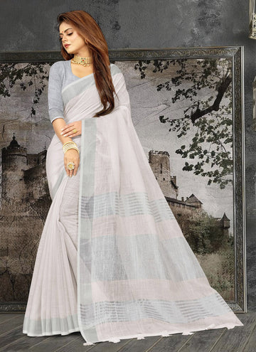 Sangam Off White Linen Saree