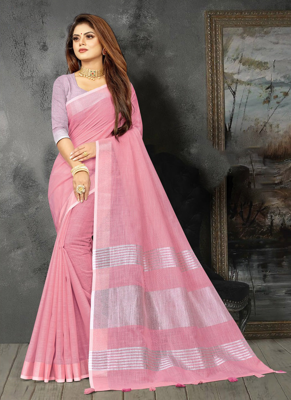 Light Pink Linen Saree