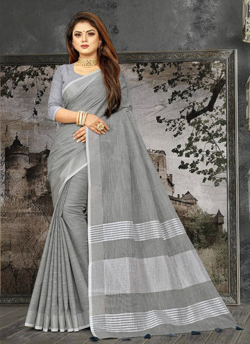 Sangam Dark Gray Linen Saree