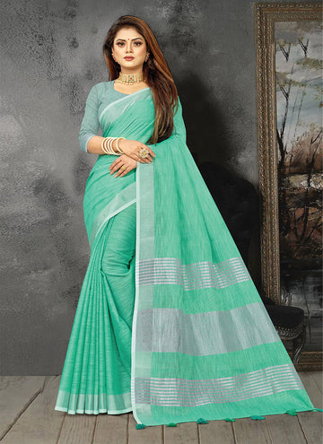 Sangam Turquoise Linen Saree