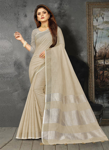 Sangam Beige Linen Saree