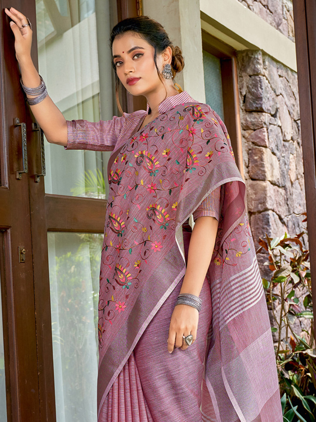 Purple Linen Saree