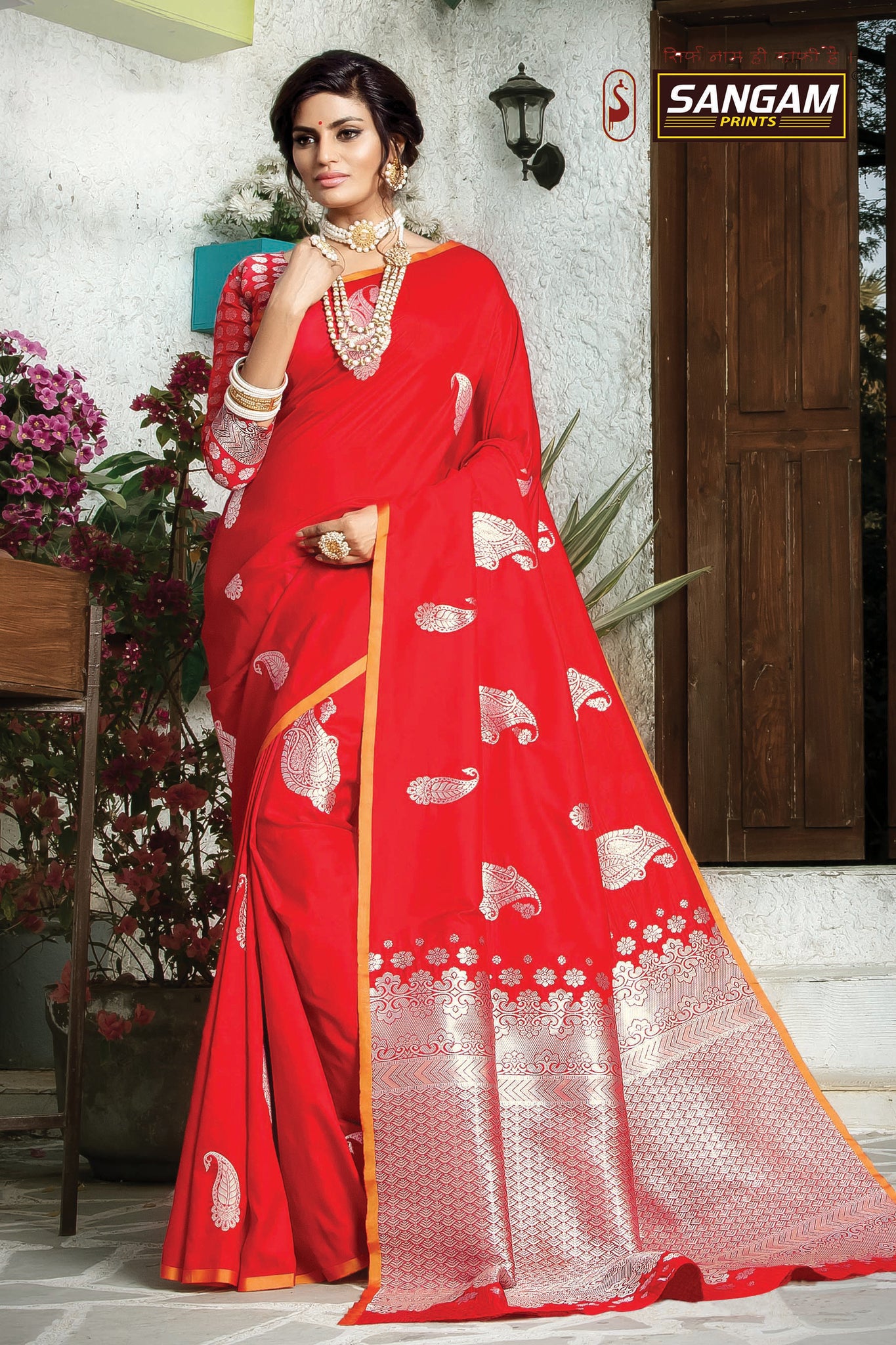 Sangam Red Paper Silk Saree