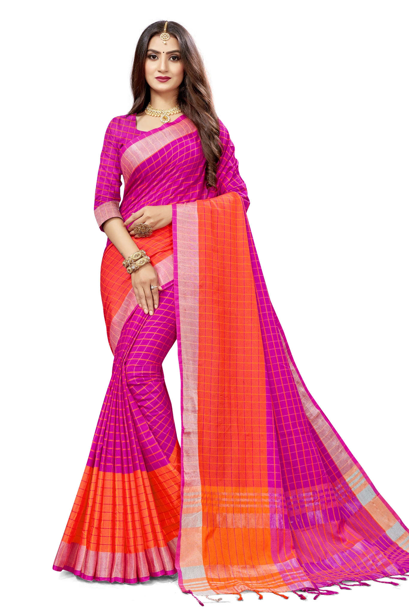 Sangam Pink Cotton Silk Saree