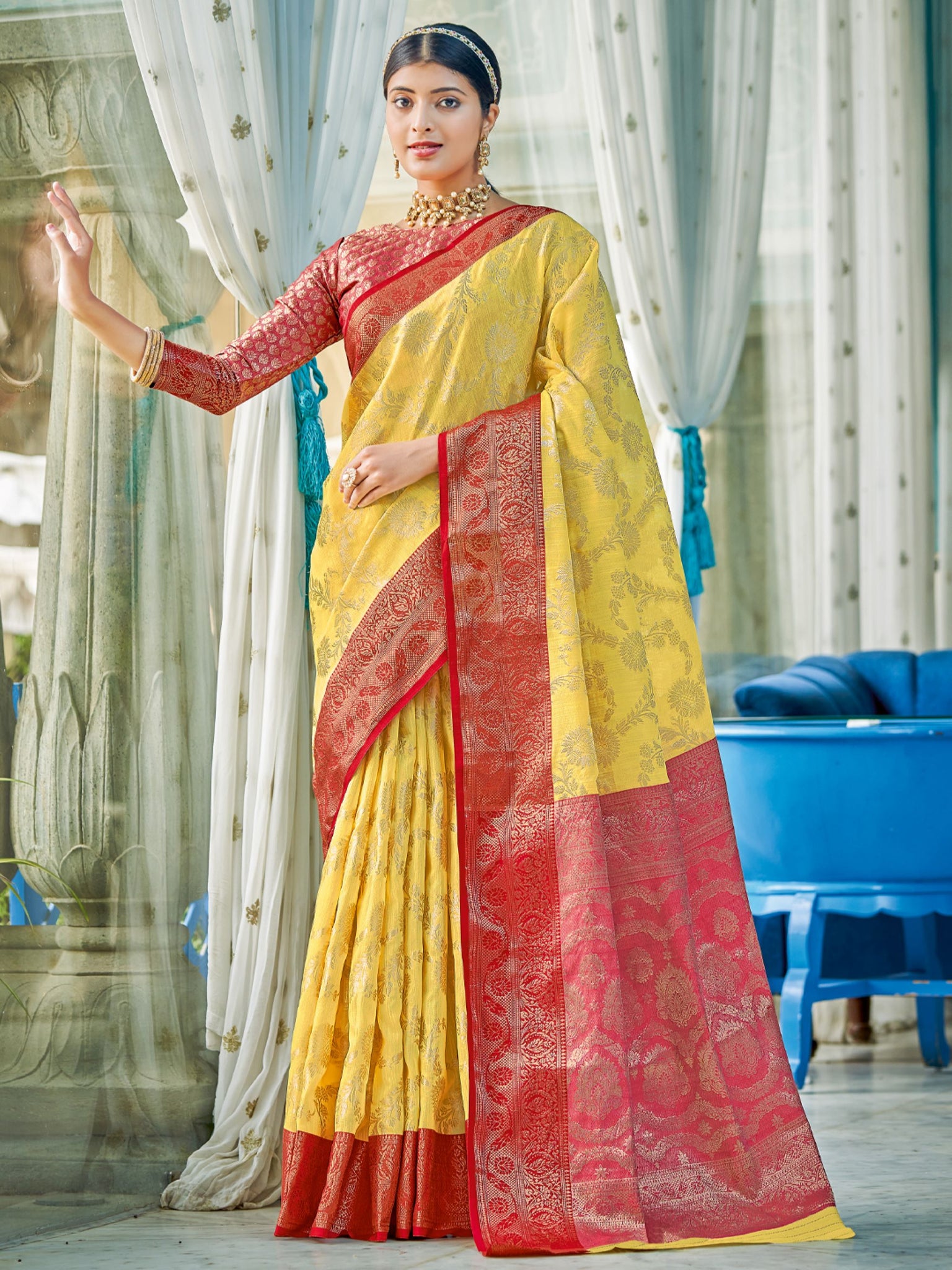 Yellow Linen Cotton Saree