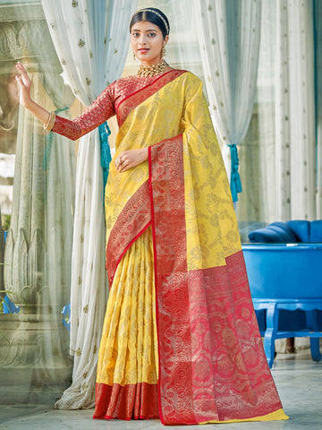 Yellow Linen Cotton Saree
