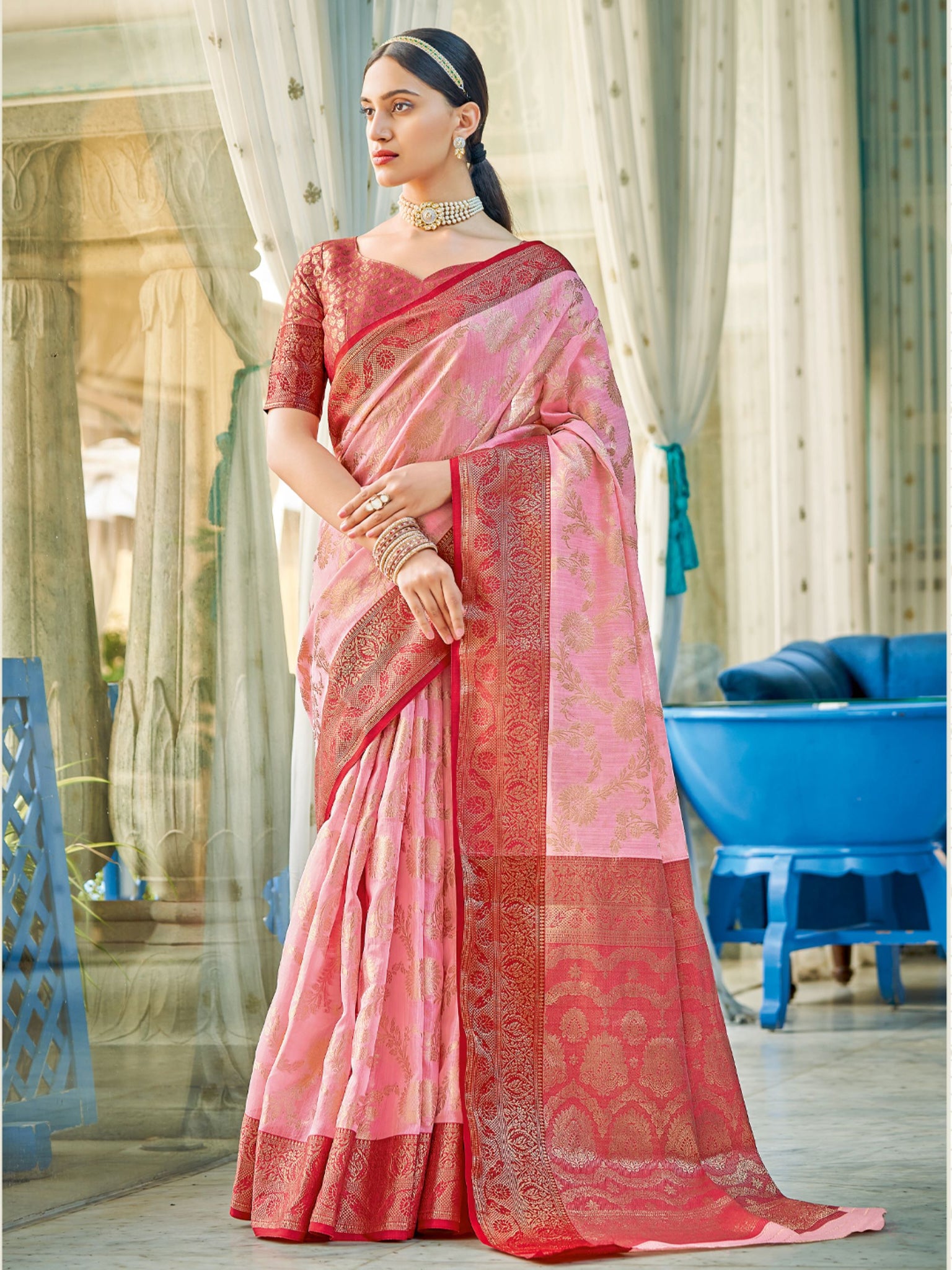 Light Pink Linen Cotton Saree