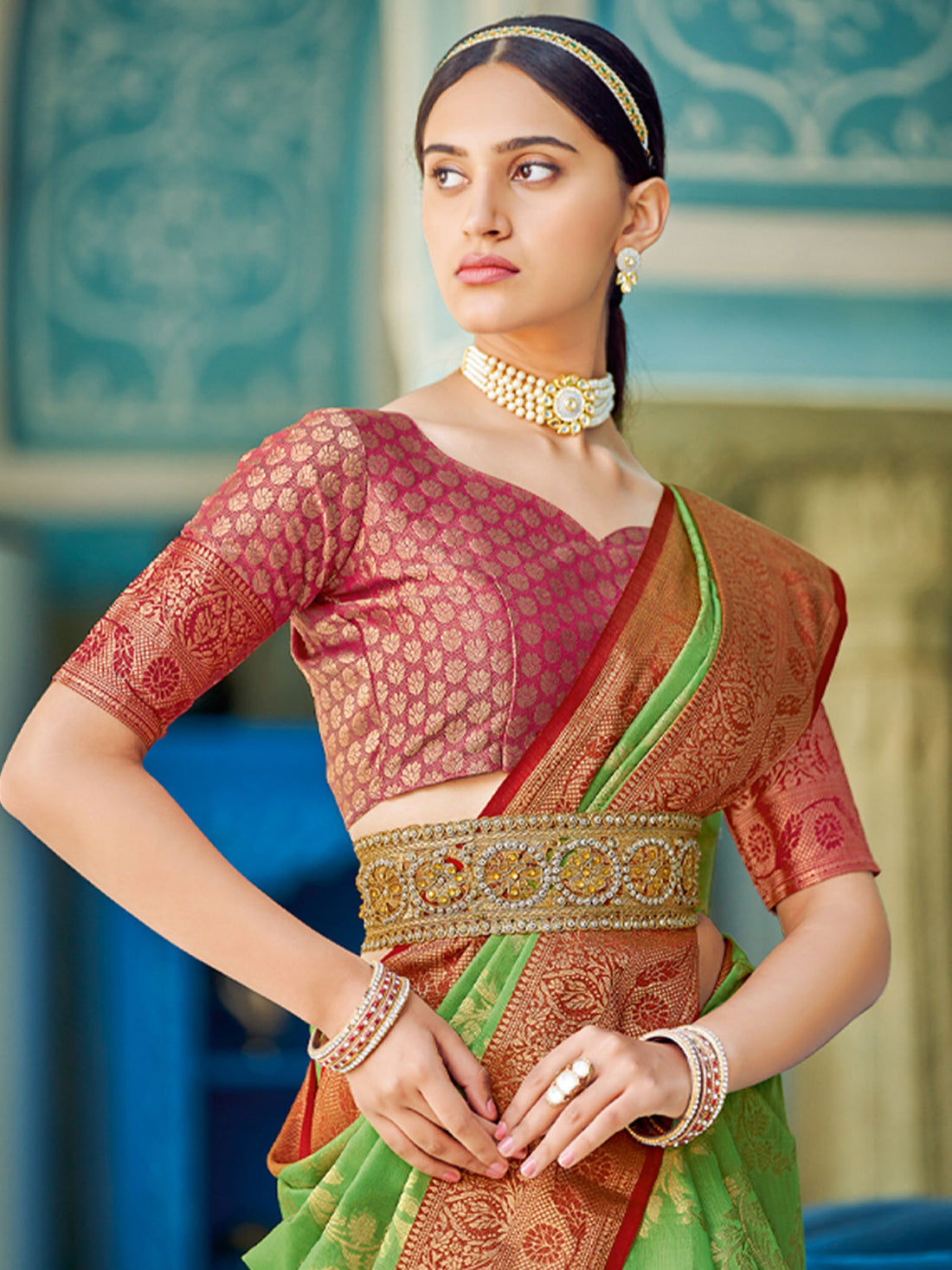 Mint Green Linen Cotton Saree