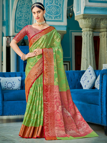 Mint Green Linen Cotton Saree