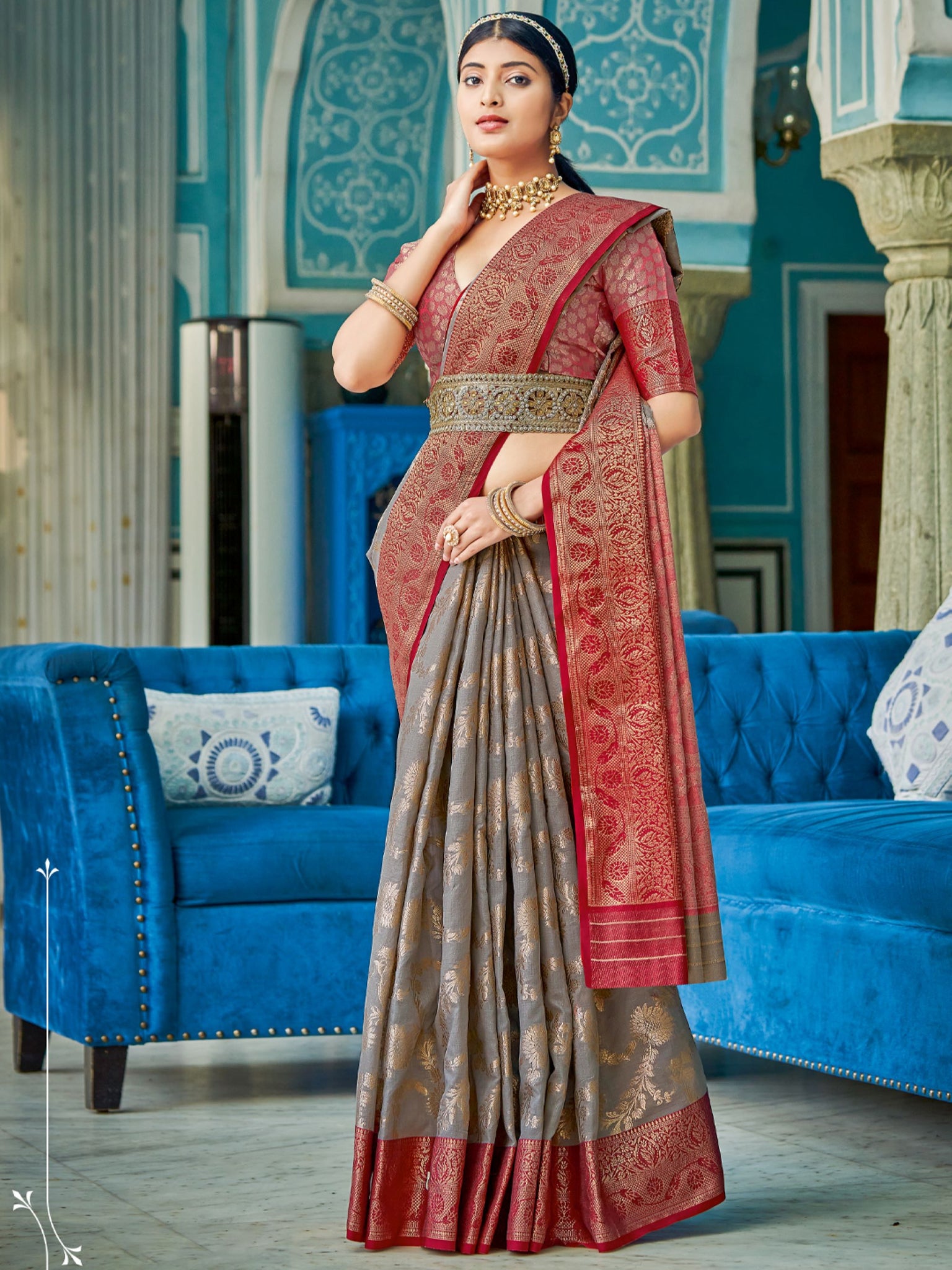 Grey Linen Cotton Saree