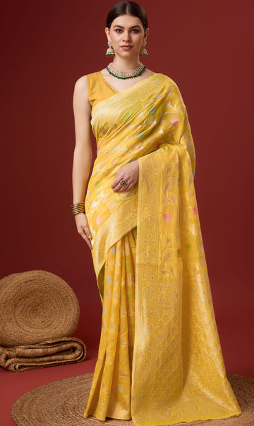 Sangam Yellow Cotton Saree