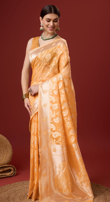 Sangam Orange Cotton Saree