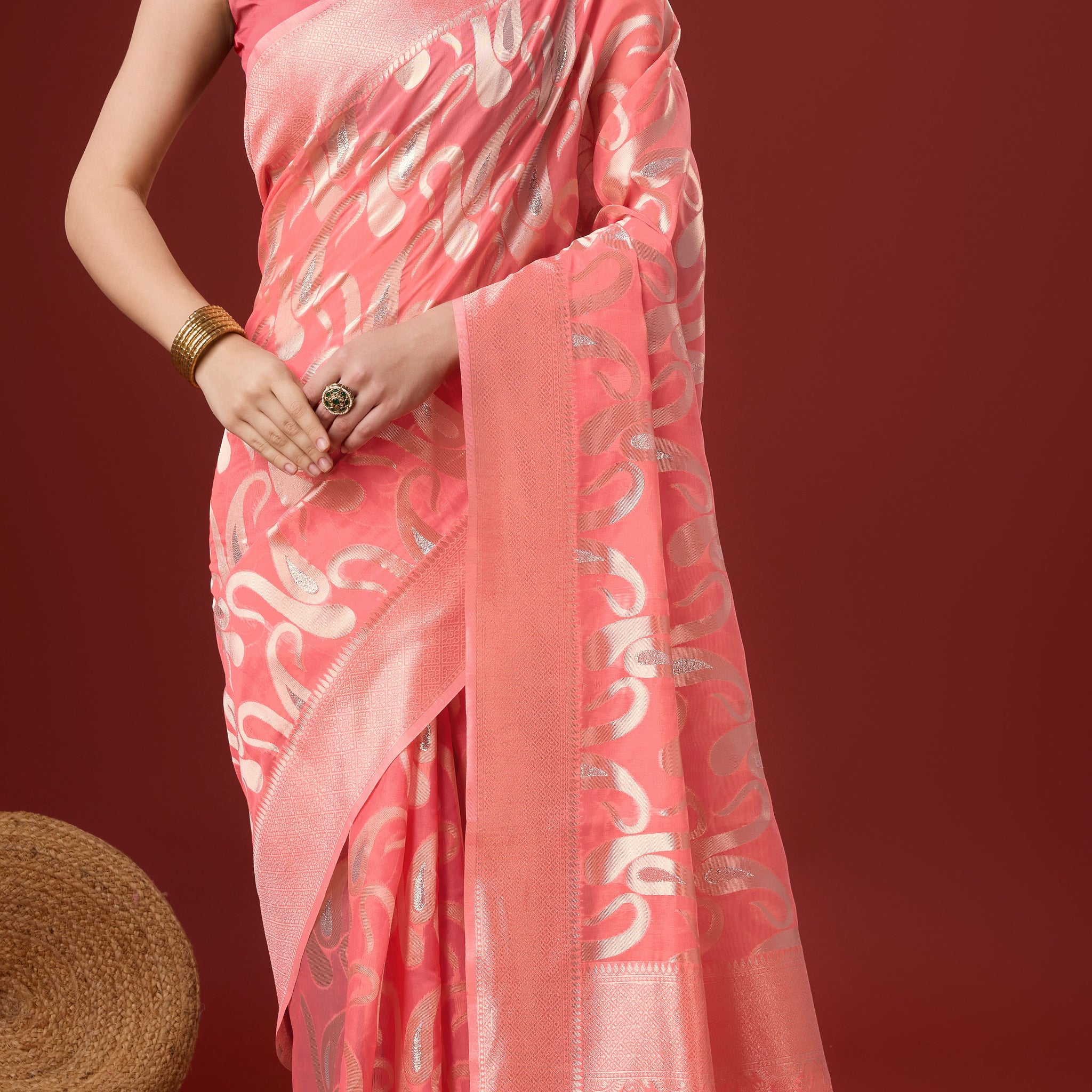 Sangam Pink Cotton Saree