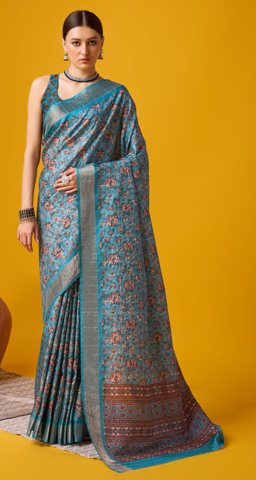 Sky Blue Cotton Saree