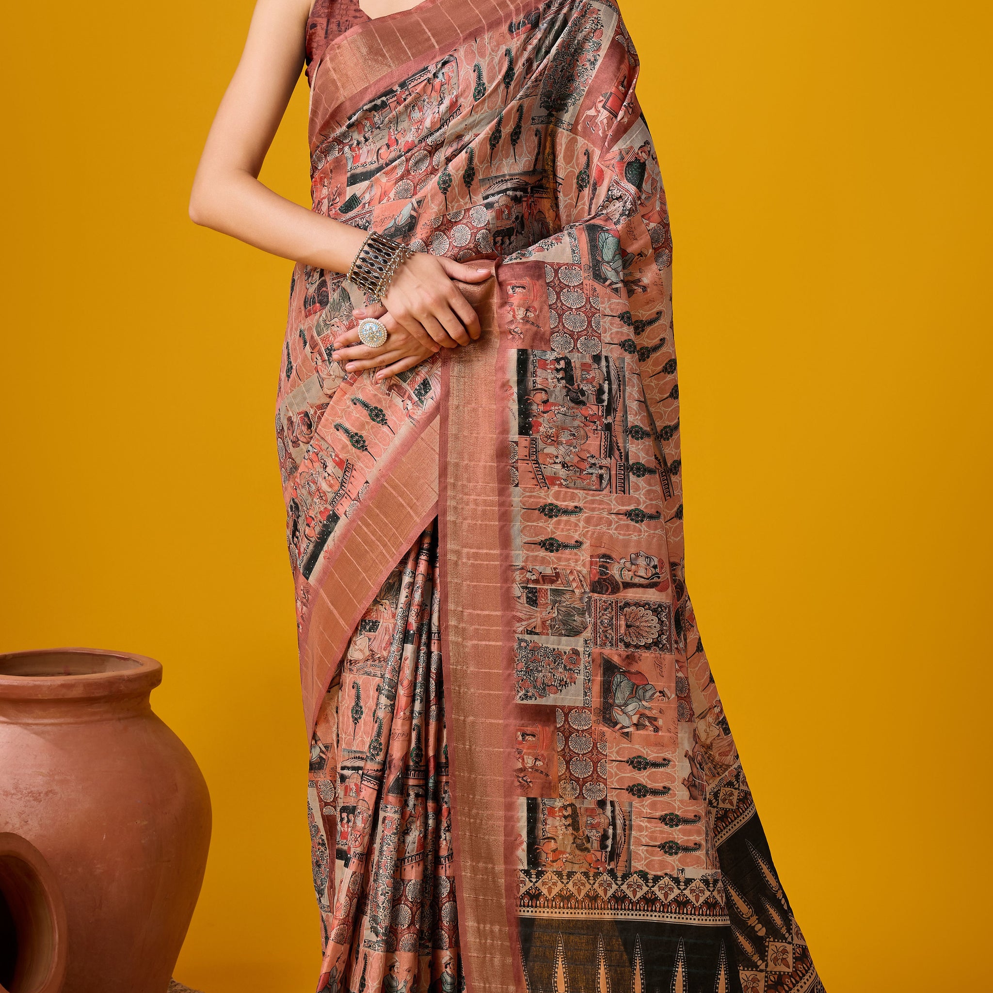 Sangam Brown Cotton Saree