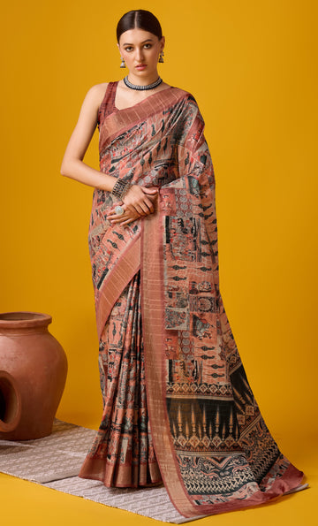 Sangam Brown Cotton Saree