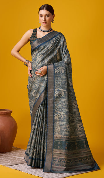 Sangam Blue Cotton Saree