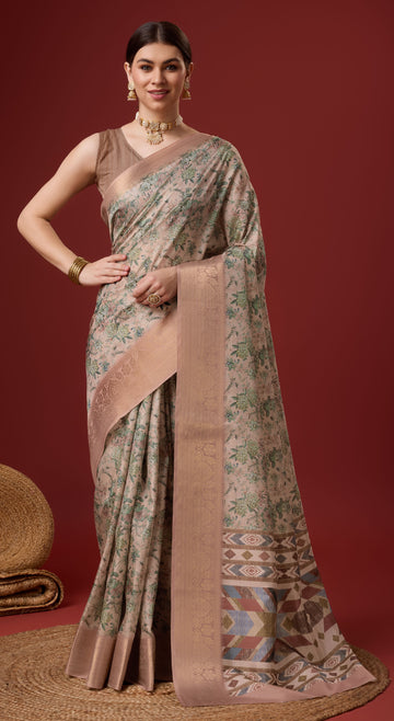 Brown Cotton Saree