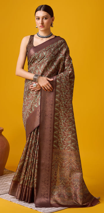 Brown Cotton Saree