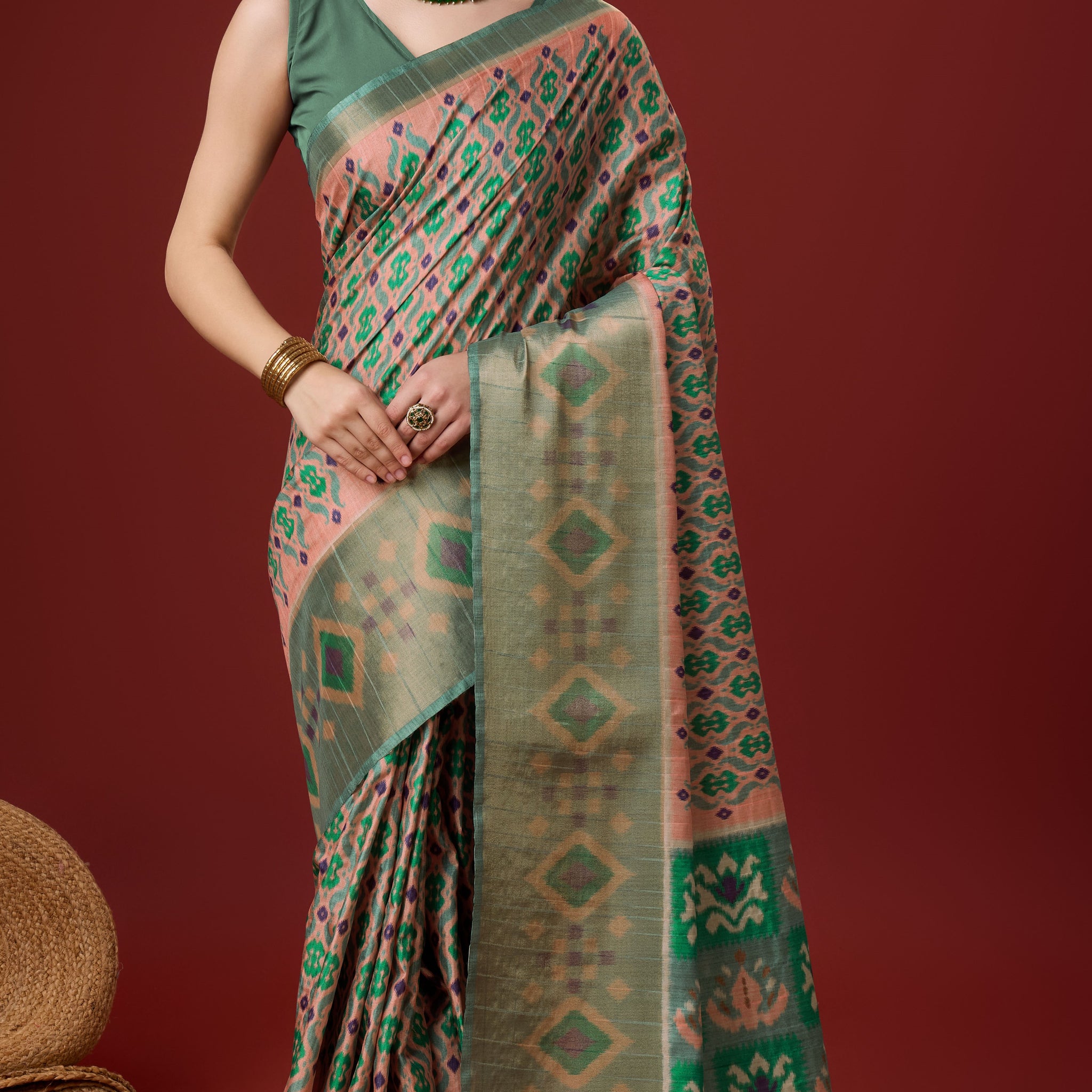 Sangam Green Cotton Saree